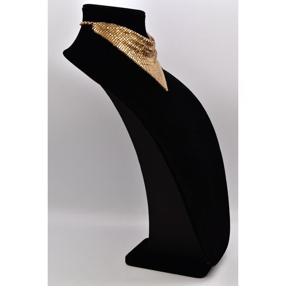 Whiting & Davis Vintage Mesh Chainmail Choker Bib Necklace Gold Signed 70s BinBL - Picture 5 of 12